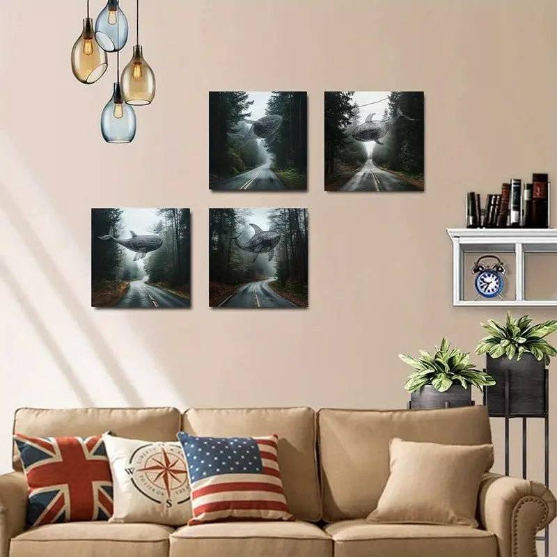 4pcs Forest Shar Vintage Abstract Canvas Wall Art Canvas Framed
