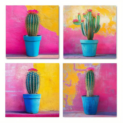 4pcs  Cactus vase Themed Elegant   CE  Wall Art Canvas Framed