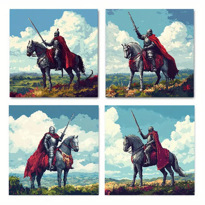 4pcs Pixel Style Knight Longsword Canvas Framed