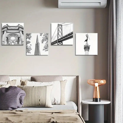 4pcs  Classic Bridge, Peak-Shaped  Wall Art Canvas Framed