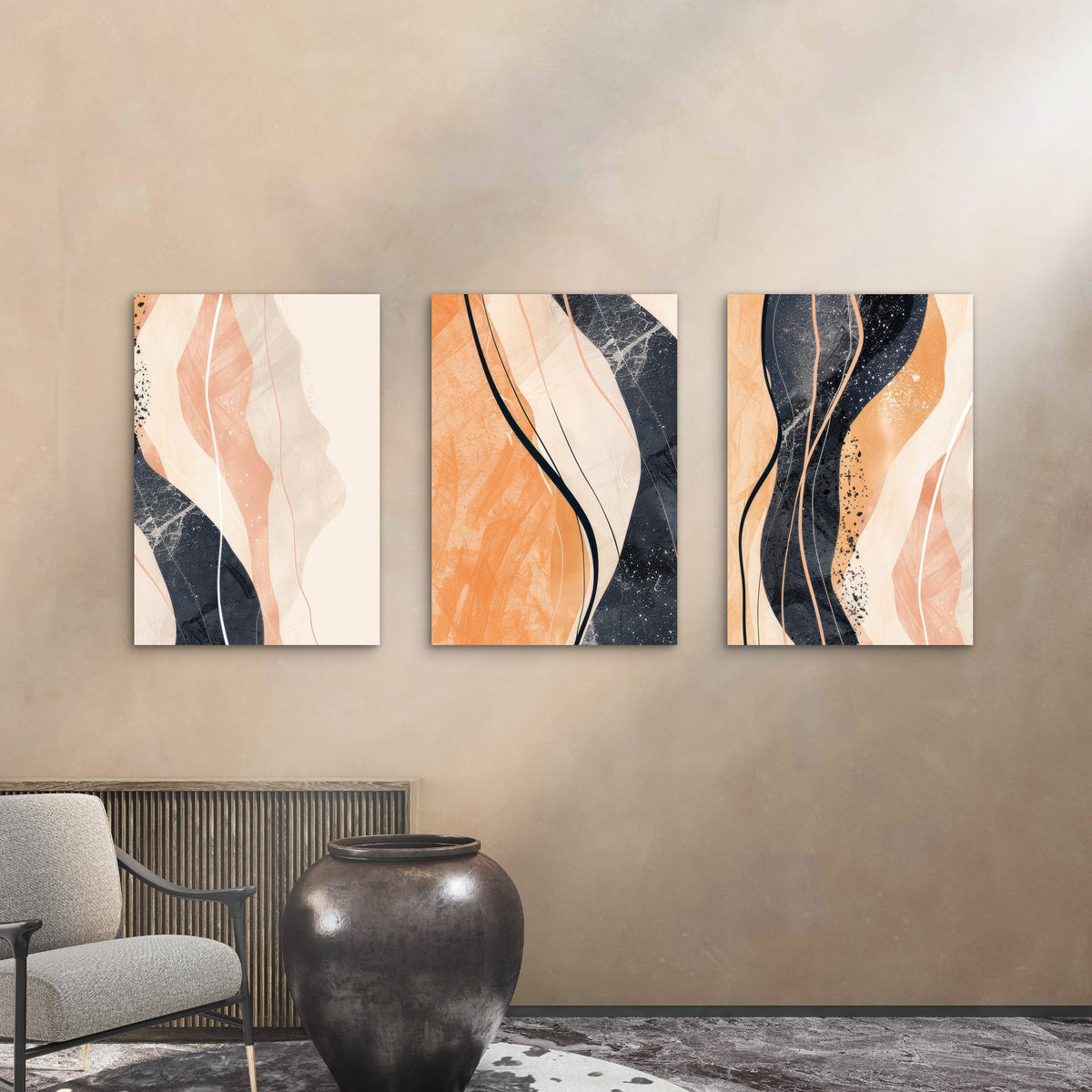 3pcs Abstract Terracotta Navy Blue Art Painting Wall Art Set Canvas Framed 40x60cm - High Quality Print 100% Australian Made Wall Canvas Ready to Hang