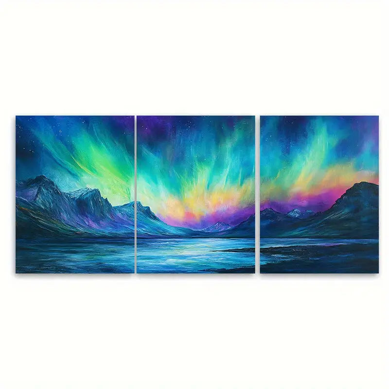 3pcs Aurora Borealis Northern Lights Scene Wall Art Set Canvas Framed 60x90cm - High Quality Print 100% Australian Made Wall Canvas Ready to Hang