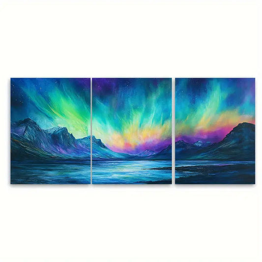 3pcs Aurora Borealis Northern Lights Scene Wall Art Set Canvas Framed 60x90cm - High Quality Print 100% Australian Made Wall Canvas Ready to Hang
