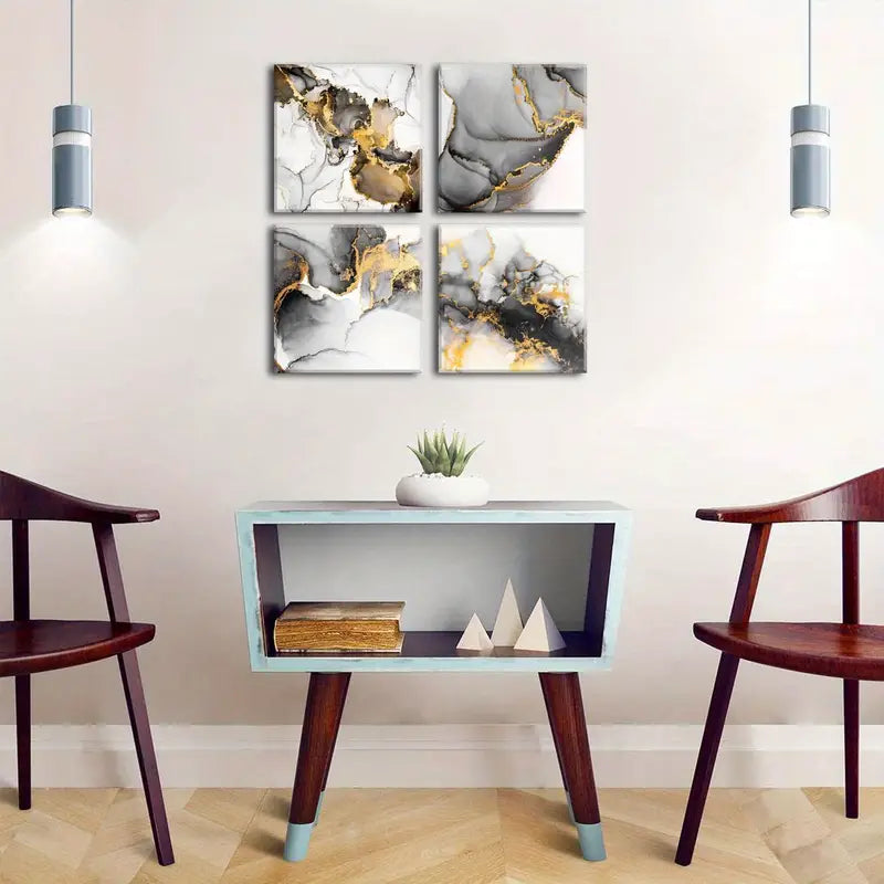 4pcs Black and Golden  Coated  Wall Art Canvas Framed