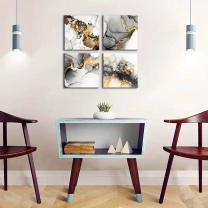 4pcs Black and Golden  Coated  Wall Art Canvas Framed