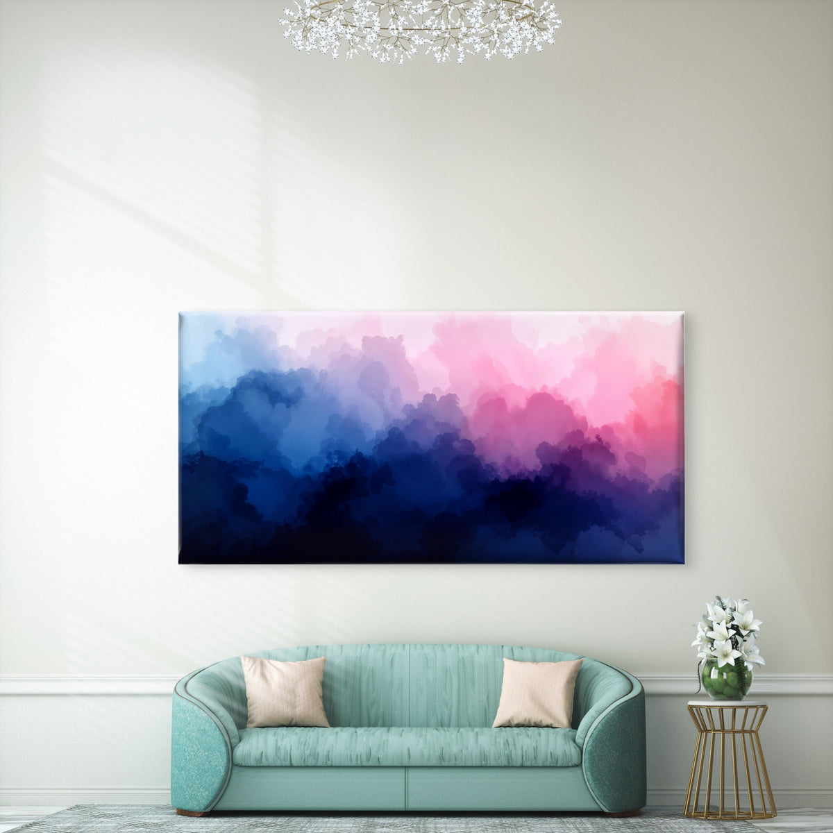 Pink Blue Watercolor Clouds Wall Art Canvas Office Home Room Framed 120x60cm