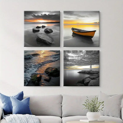 4pcs Lighthouse Square  Home Decor   Wall Art Canvas Framed