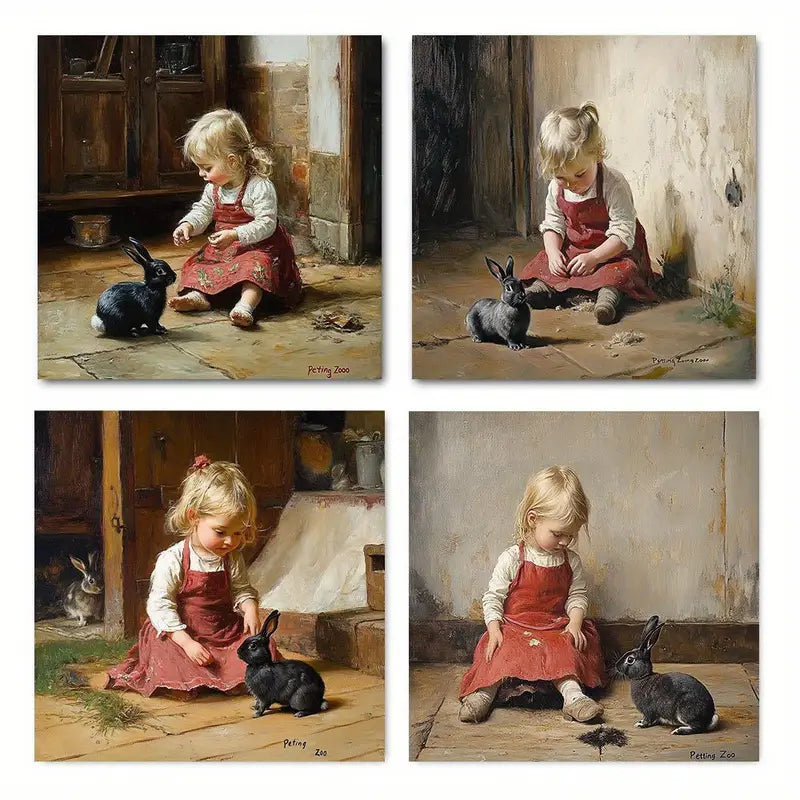 4pcs Little girl in the Red dress LA   Wall Art Canvas Framed