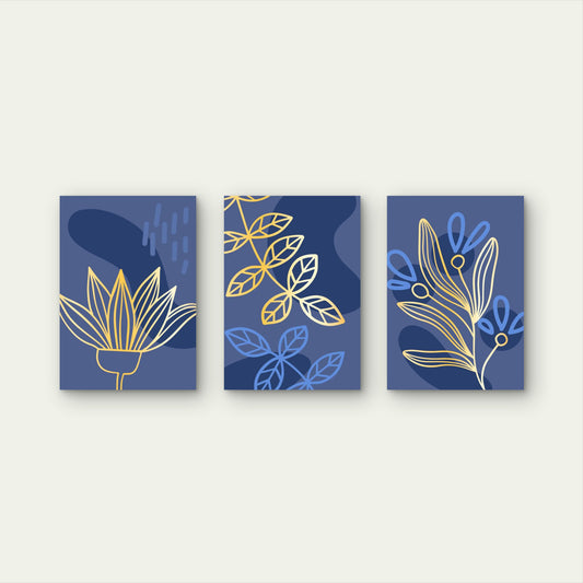3pcs Abstract Gold Line Botanical Floral Wall Art Set Canvas Framed 40x60cm - High Quality Print 100% Australian Made Wall Canvas Ready to Hang