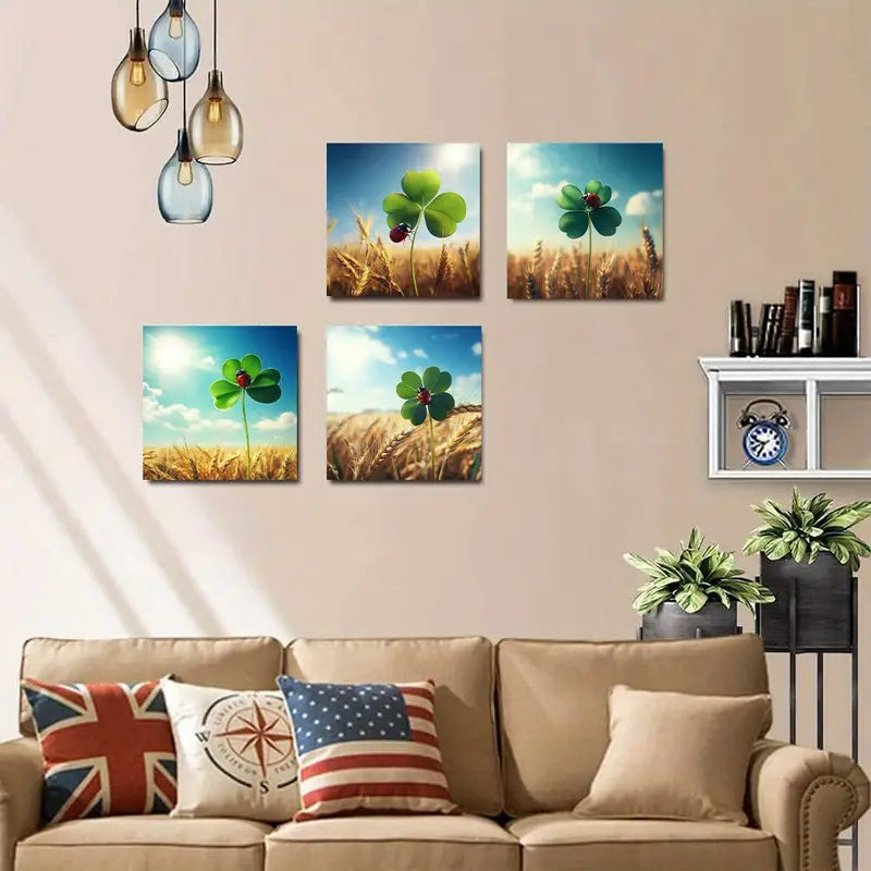 4pcs Ladybug & Clover Botanical  LC  Wall Art Canvas Framed