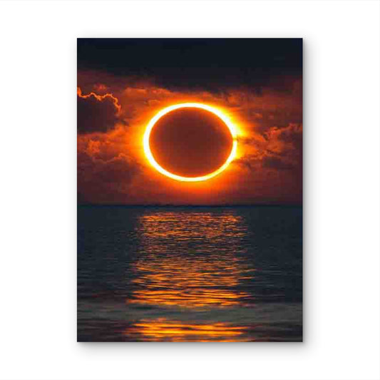 Vibrant Sunset Seascape with Red Circle Over Ocean 60x90cm Metal Print Ready to Hang - Bella Home Decor