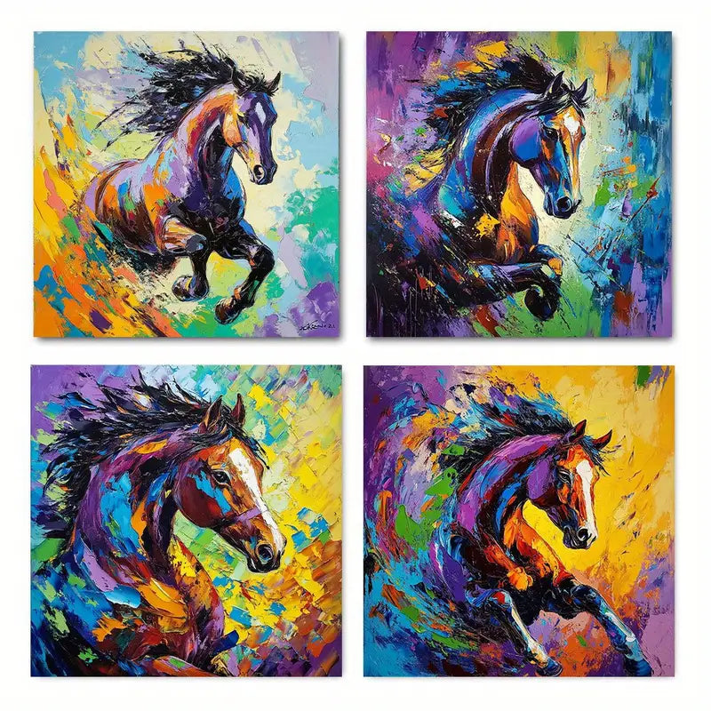 4pcs Graffiti Horse G Poster Wall Art Canvas Framed