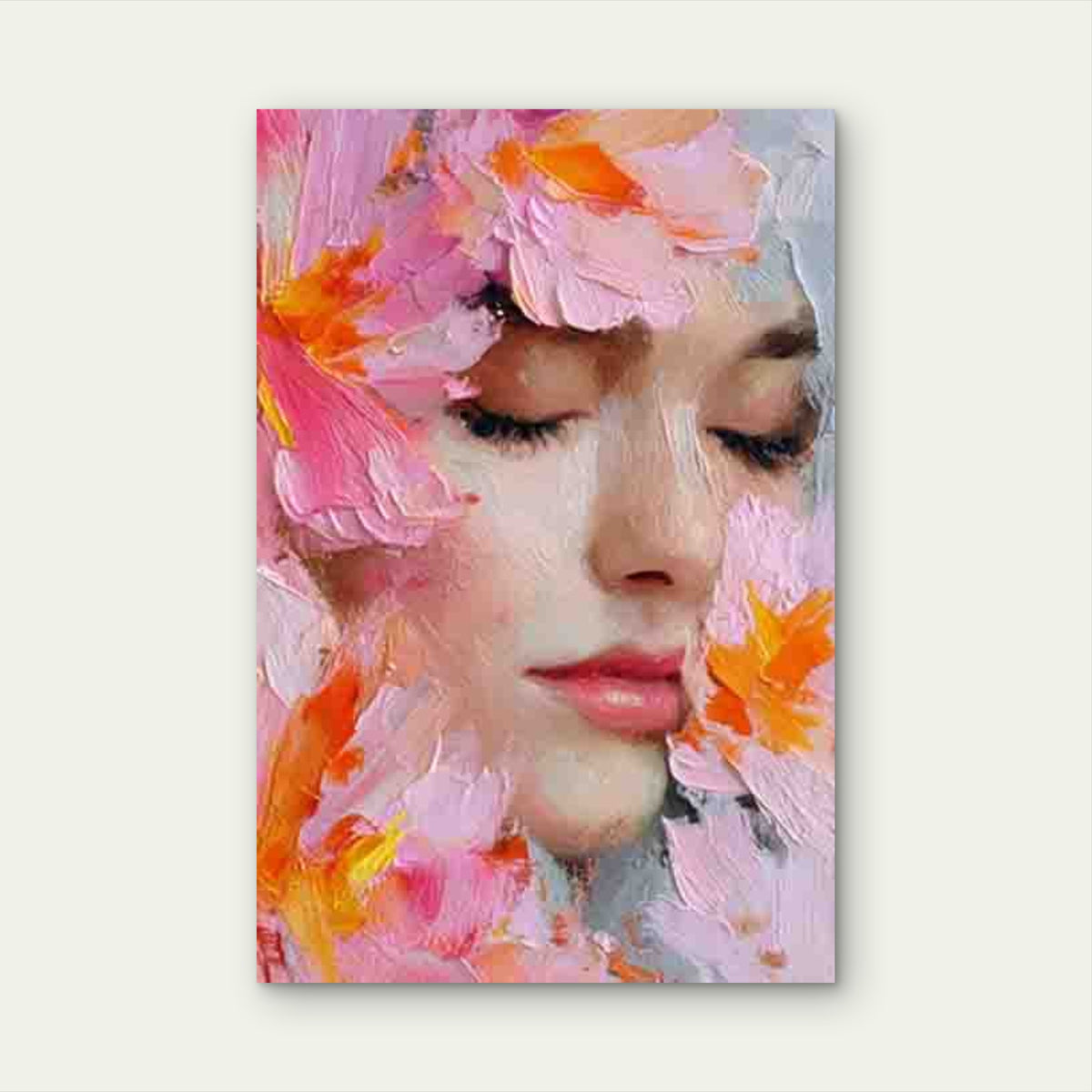 Female Face Pink Lily Blossoms 60x90cm Metal Print Ready to Hang