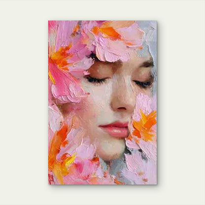 Female Face Pink Lily Blossoms 60x90cm Metal Print Ready to Hang