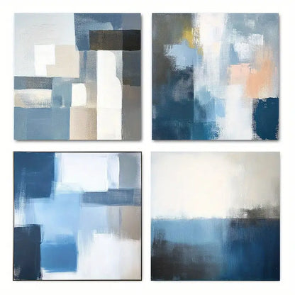 4pcs Abstract Blue Gray Brown Wall Art Canvas Framed