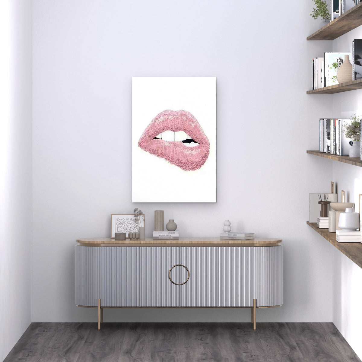 Soft Pastel Pink & White Minimalist Lip 60x90cm Metal Print Ready to Hang