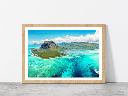 Mauritius Island With Beach Glass Framed Wall Art, Ready to Hang Quality Print With White Border Oak