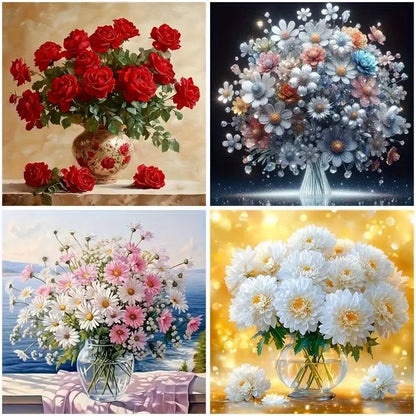 4pcs Flower Pattern Theme Wall Art Canvas Framed