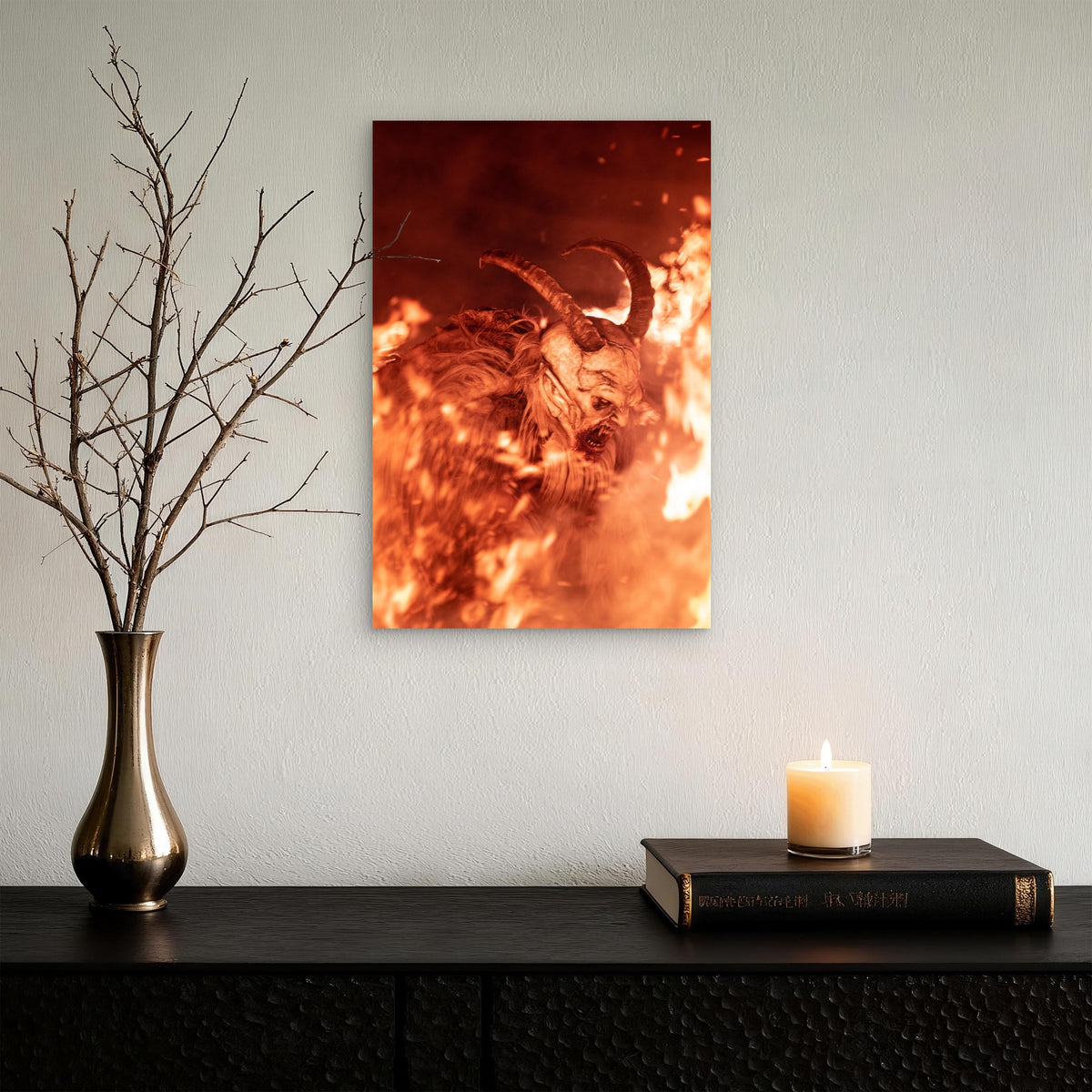 Fire Flames Krampus Devil 40x60cm Metal Print Ready to Hang