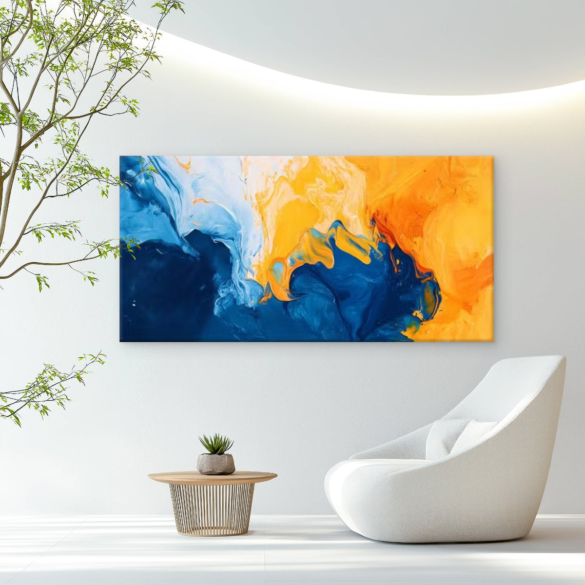 Vibrant Blue & Orange Dynamic Wall Art Canvas Office Home Room Framed 120x60cm