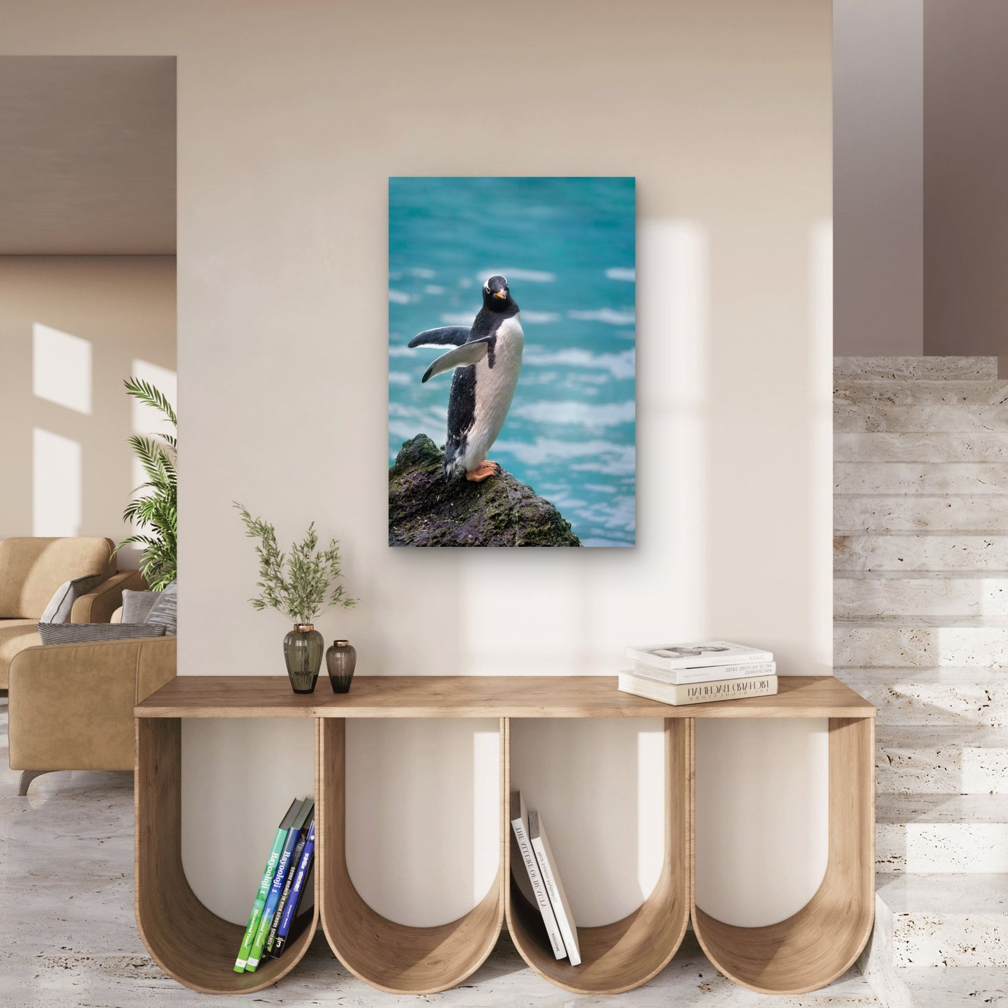 Gentoo Penguin on Rock by Water 40x60cm Metal Print Ready to Hang
