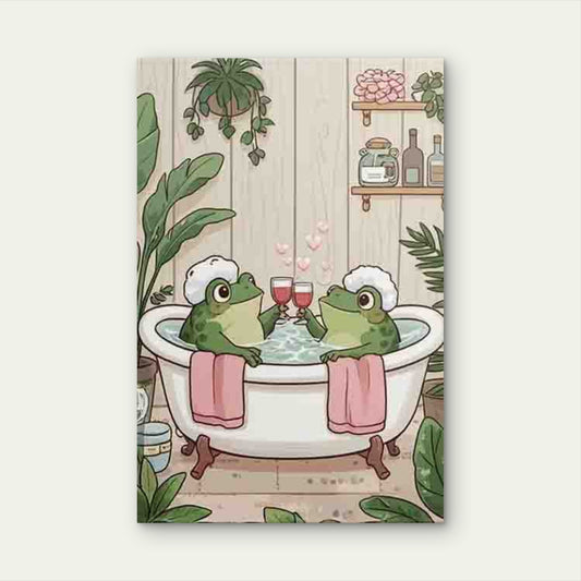 Frogs Sharing a Cup 60x90cm Metal Print Ready to Hang