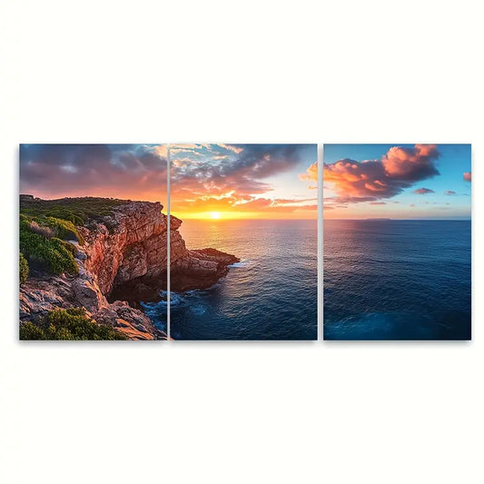 3pcs Kangaroo Island Sunset Coastal Australia Wall Art Set Canvas Framed 60x90cm - High Quality Print 100% Australian Made Wall Canvas Ready to Hang