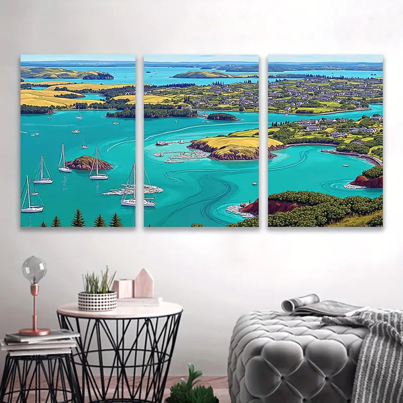 3pcs Coastal Sailboat Lighthouse Seaside Scene Wall Art Set Canvas Framed 40x60cm - High Quality Print 100% Australian Made Wall Canvas Ready to Hang