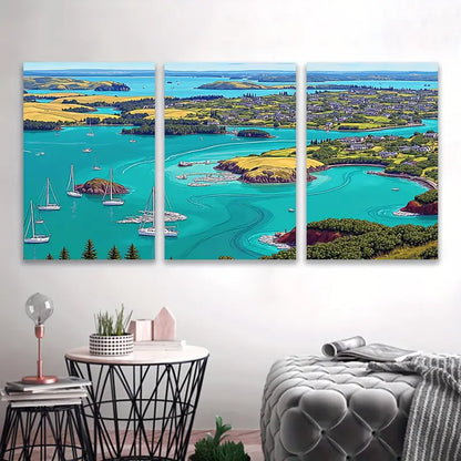 3pcs Coastal Sailboat Lighthouse Seaside Scene Wall Art Set Canvas Framed 60x90cm - High Quality Print 100% Australian Made Wall Canvas Ready to Hang