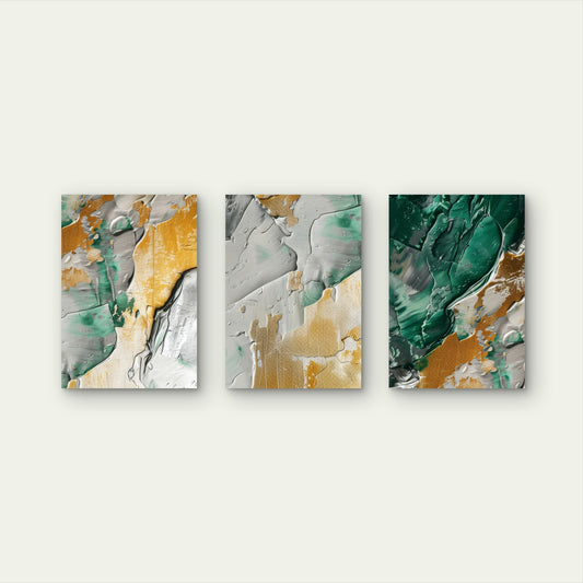3pcs Heavy Textured Teal Mint Gold Abstract Wall Art Set Canvas Framed 60x90cm - High Quality Print 100% Australian Made Wall Canvas Ready to Hang