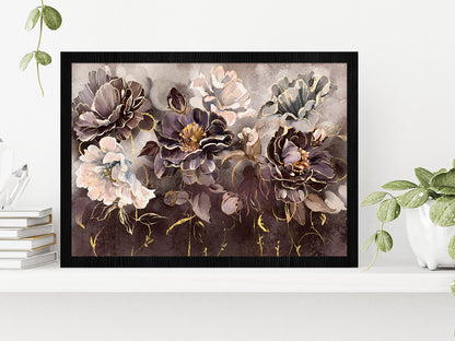 Flower Rose Leaves Botanic paint Glass Framed Wall Art, Ready to Hang Quality Print Without White Border Black