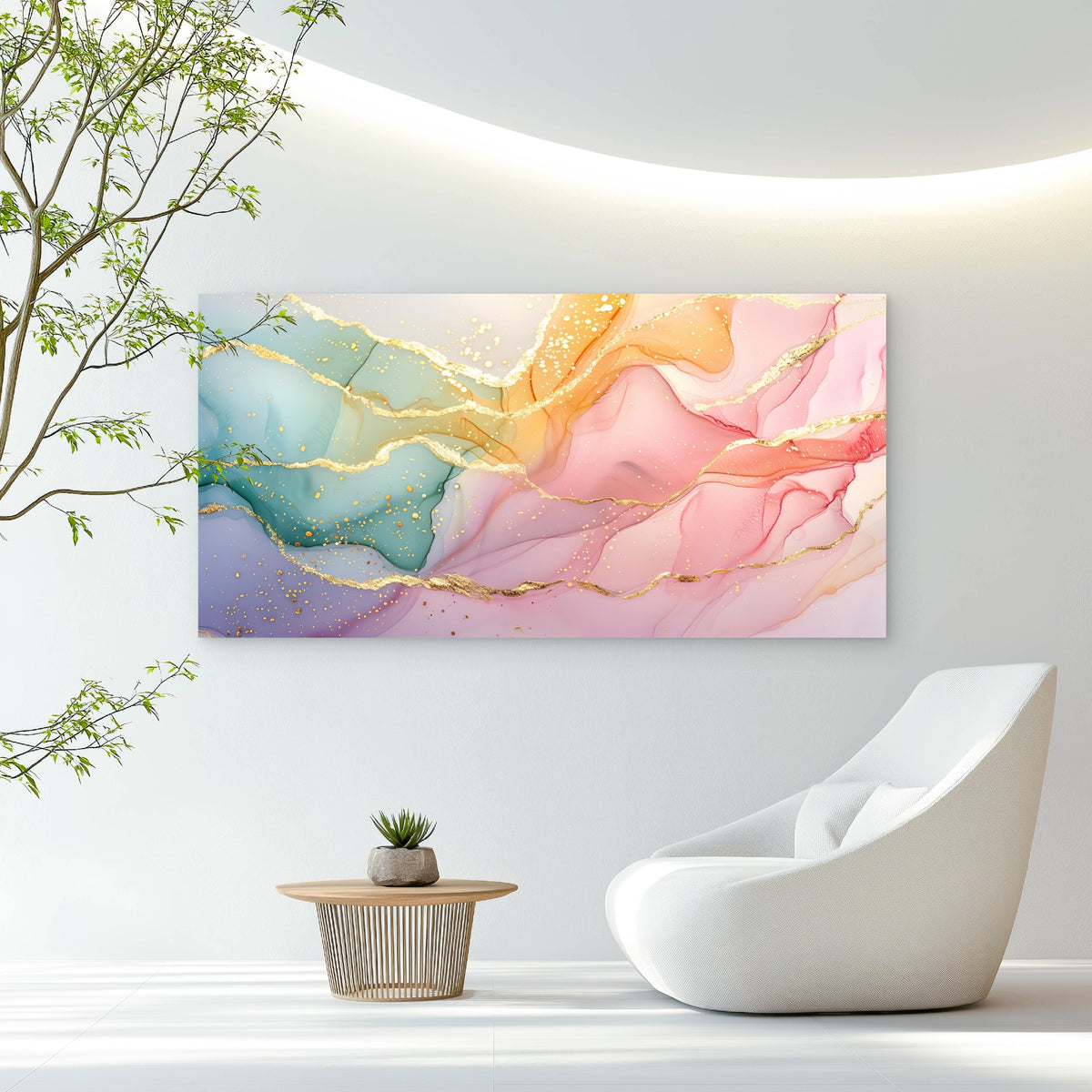 Soft Pastel Golden Flow Wall Art Canvas Office Home Room Framed 120x60cm