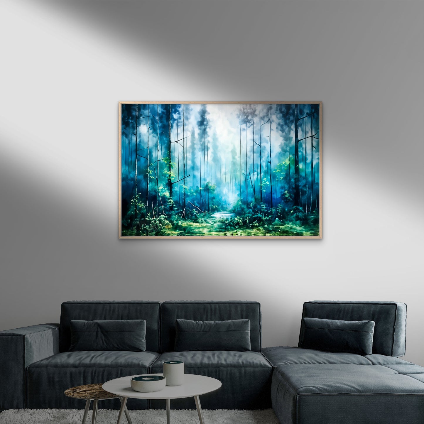 Misty Blue Shaded Dark Forest Wall Art Decor 100% Australian Made