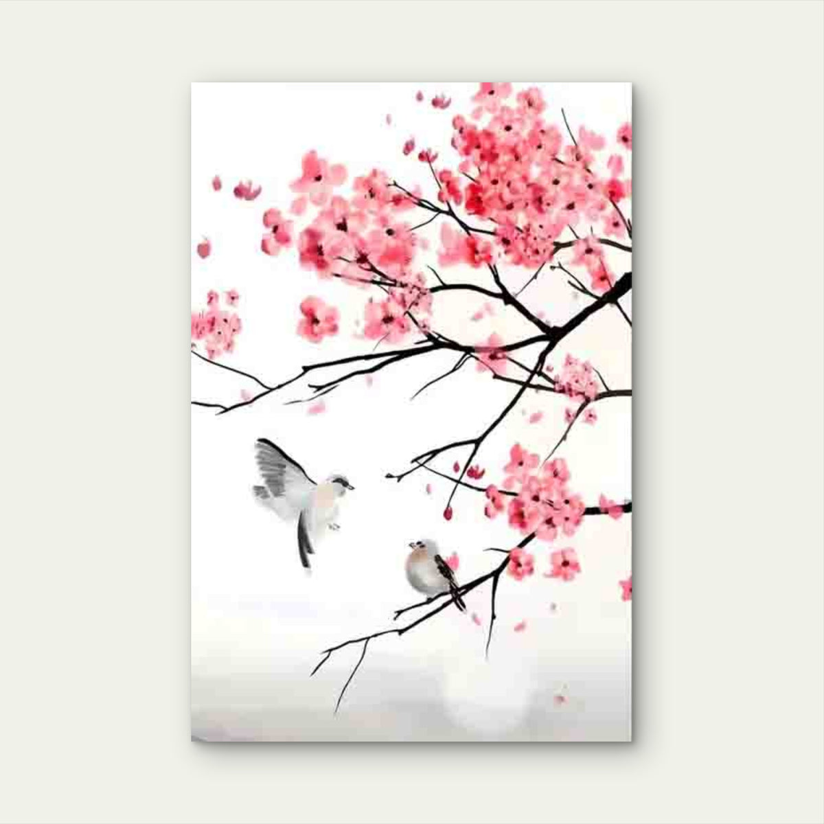 Bird In Cherry Blossoms 60x90cm Metal Print Ready to Hang