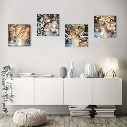 4pcs Bee Flower  Wall Art Canvas Framed