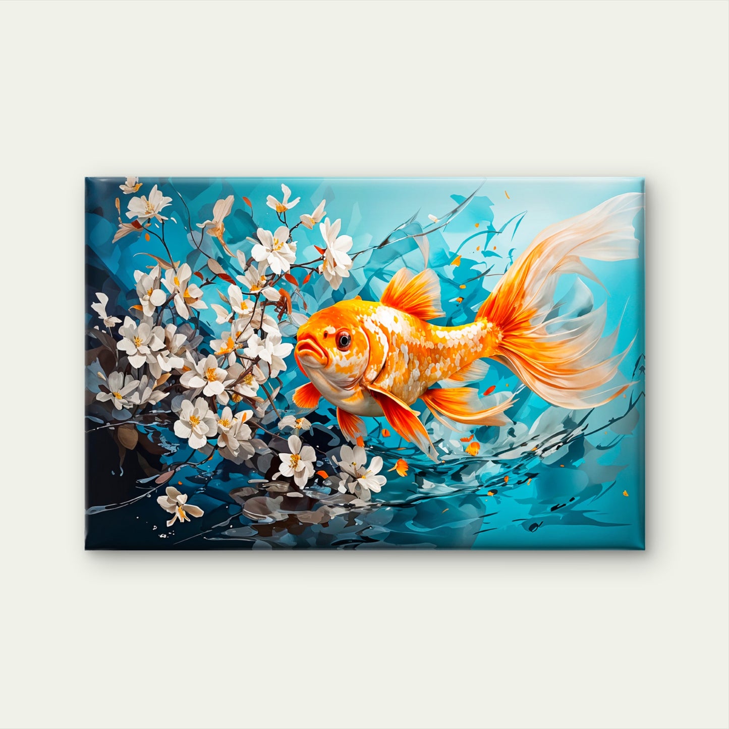 Gold Yellow Fish with White Flowers Wall Art Decor 100% Australian Made