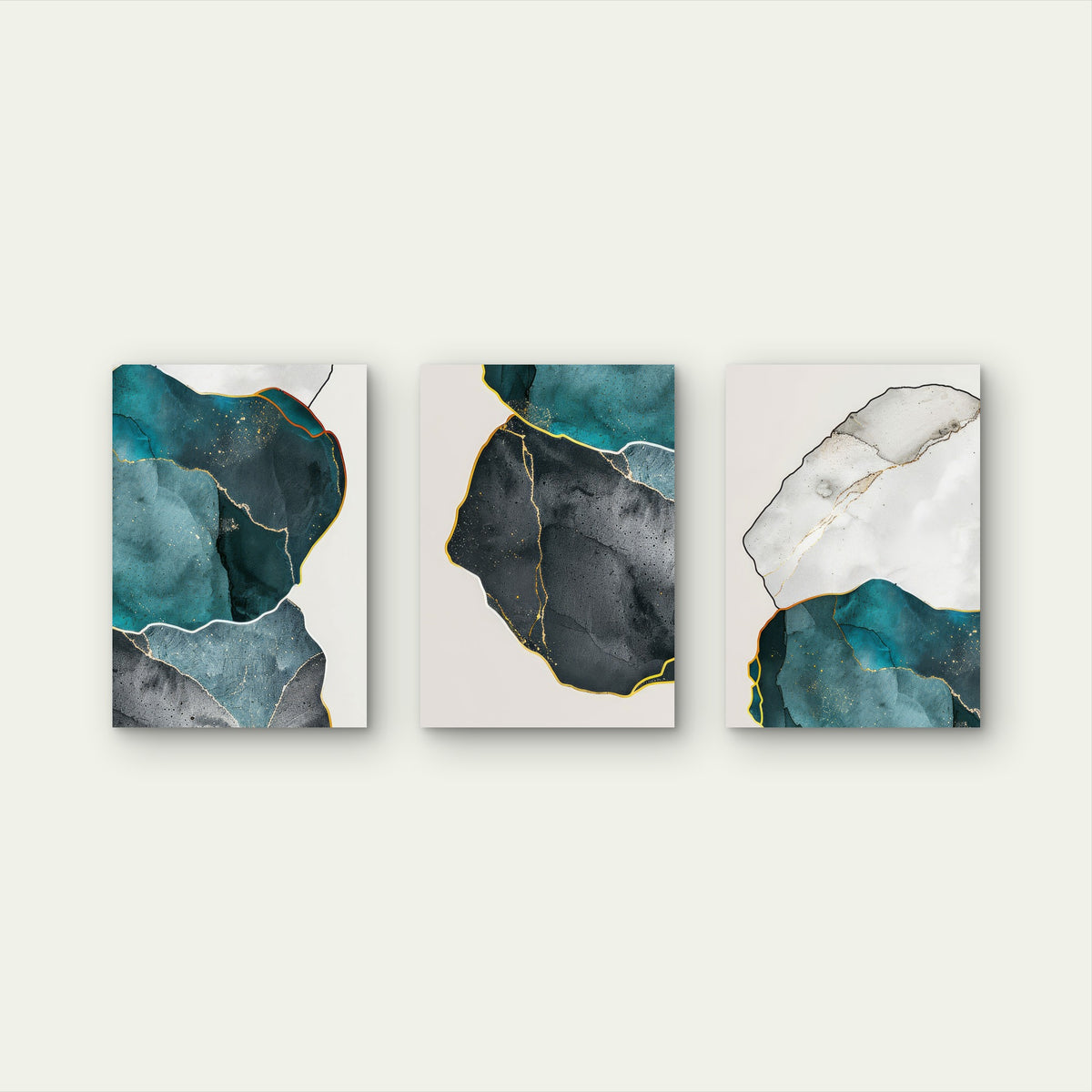 3pcs Abstract Teal Agate Marble Painting Wall Art Set Canvas Framed 60x90cm - High Quality Print 100% Australian Made Wall Canvas Ready to Hang