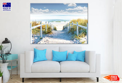 Cloudy Sky & Wooden Path to Sea 90x60cm Print 100% Australian Made