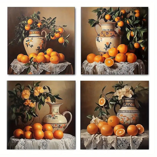 4pcsFruits Flowers  Wall Art Canvas Framed