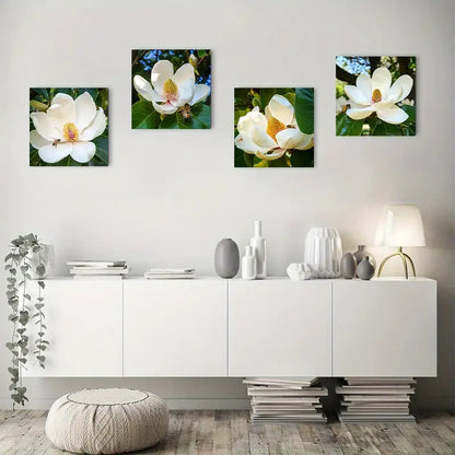 4pcs Magnolia Flowe Vintage Abstract  Wall Art Canvas Framed