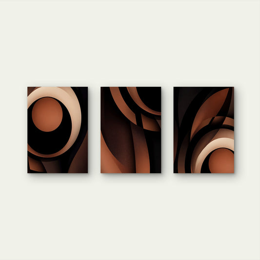 3pcs Abstract Brown Terracotta Black Wall Art Set Canvas Framed 50x70cm - High Quality Print 100% Australian Made Wall Canvas Ready to Hang