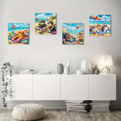 4pcs Kittens in Fashion Glasses  Wall Art Canvas Framed