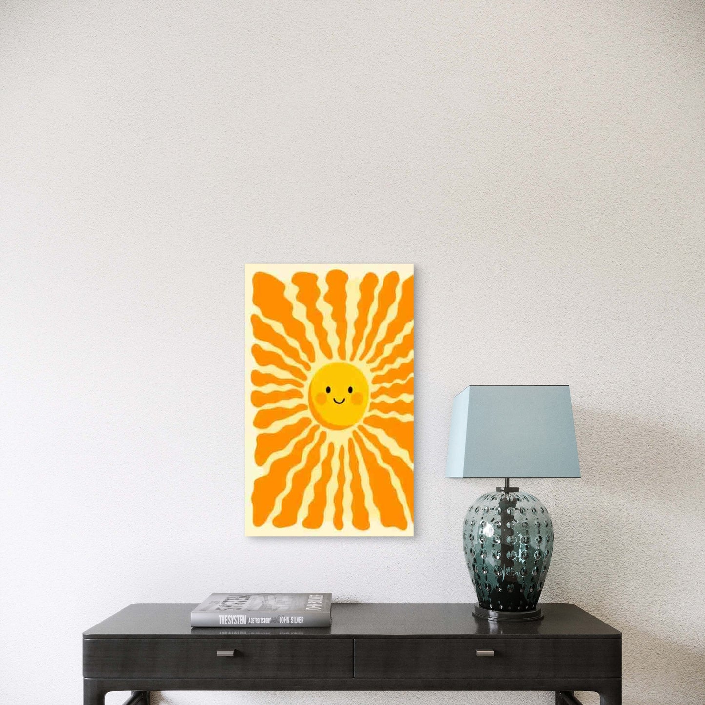 Orange Sun Smiling Face Pattern 60x90cm Metal Print Ready to Hang