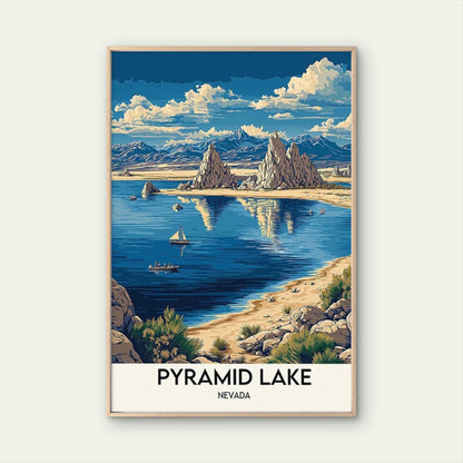 Pyramid Lake Nevada Waters & Sailboats Vintage Travel Poster Print Wall Art