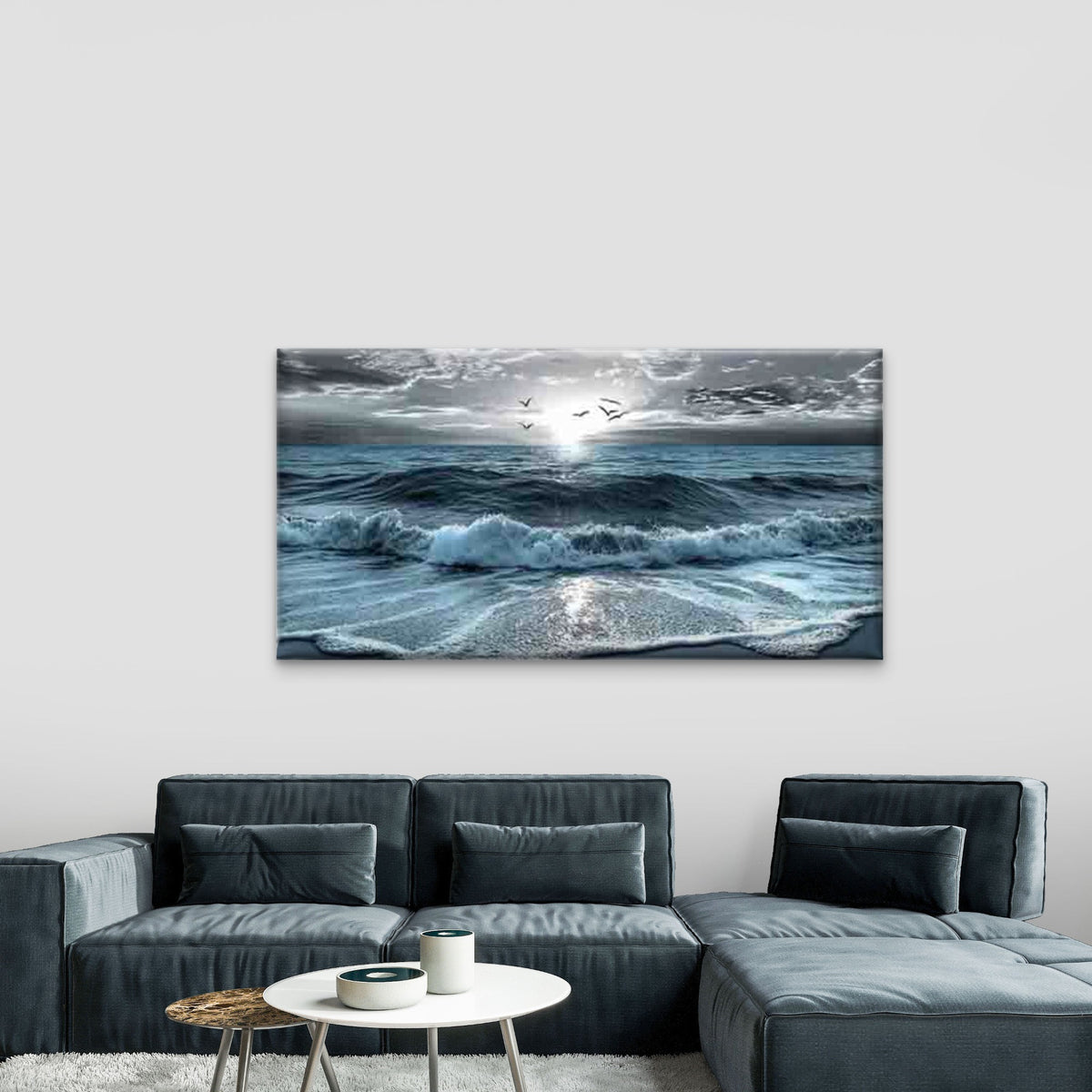 Modern Ocean Waves Wall Art Canvas Office Home Room Framed 120x60cm