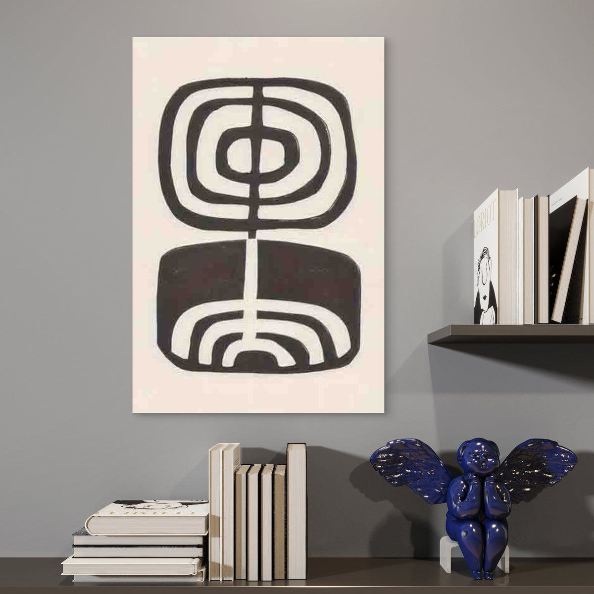 Black & White Abstract Geometric Metal Print Ready to Hang