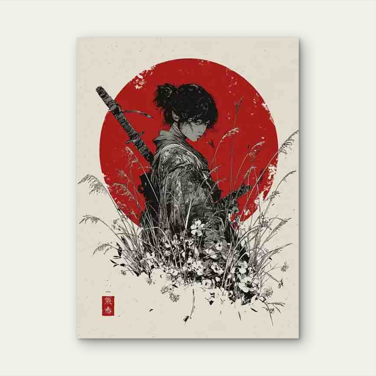 Manga-Style Japanese Artwork Metal Print Ready to Hang
