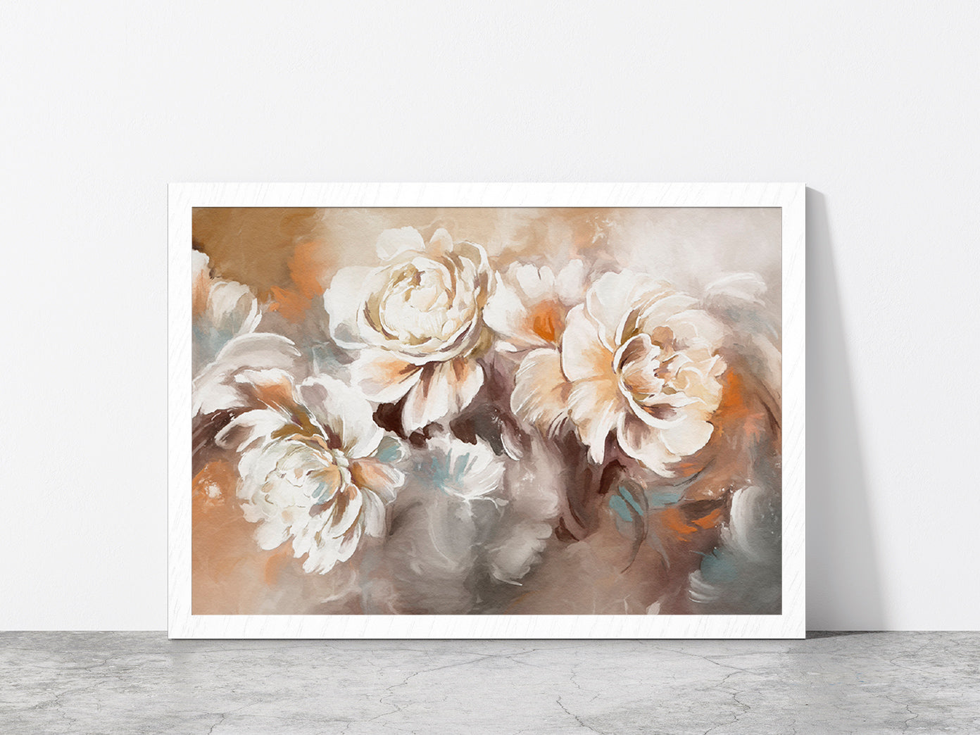 Beautiful Flowers Oil Painting Glass Framed Wall Art, Ready to Hang Quality Print Without White Border White