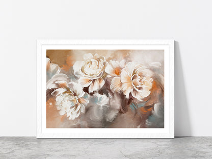 Beautiful Flowers Oil Painting Glass Framed Wall Art, Ready to Hang Quality Print With White Border White