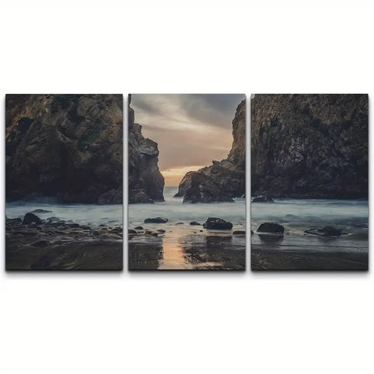 3pcs Mountain & Lake Landscape With Sunset Metal Print Ready to Hang Art
